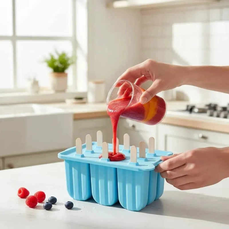 MOLDE DE SILICONA PARA HELADOS TIPO PALETA CON ACCESORIOS PARA PREPARACION - 4