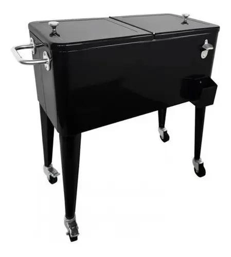 ENFRIADOR METALICO RETRO DE 60 LITROS COLOR NEGRO CON DISEÑO CLASICO - 1