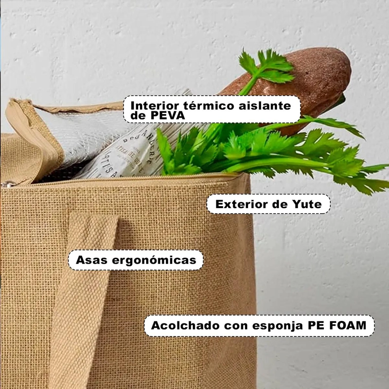 BOLSO COOLER DE YUTE CON CAPACIDAD DE 10 LITROS PARA MANTENER ALIMENTOS FRESCOS - 3