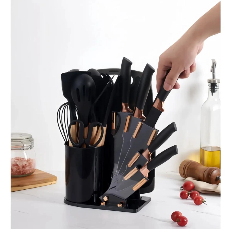 JUEGO DE UTENSILIOS DE COCINA DE SILICONA CON 19 PIEZAS Y TABLA - 1