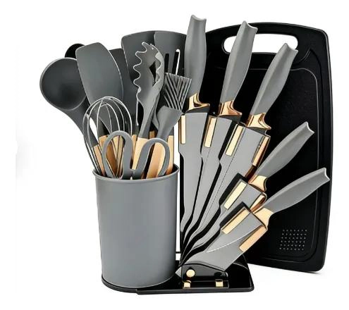 JUEGO DE UTENSILIOS DE COCINA DE SILICONA CON 19 PIEZAS Y TABLA - 4
