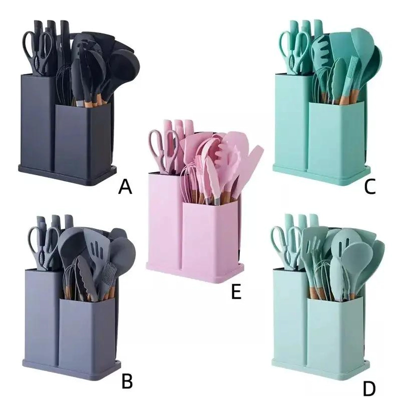 JUEGO DE UTENSILIOS DE COCINA DE SILICONA Y MADERA 19 PIEZAS - 1