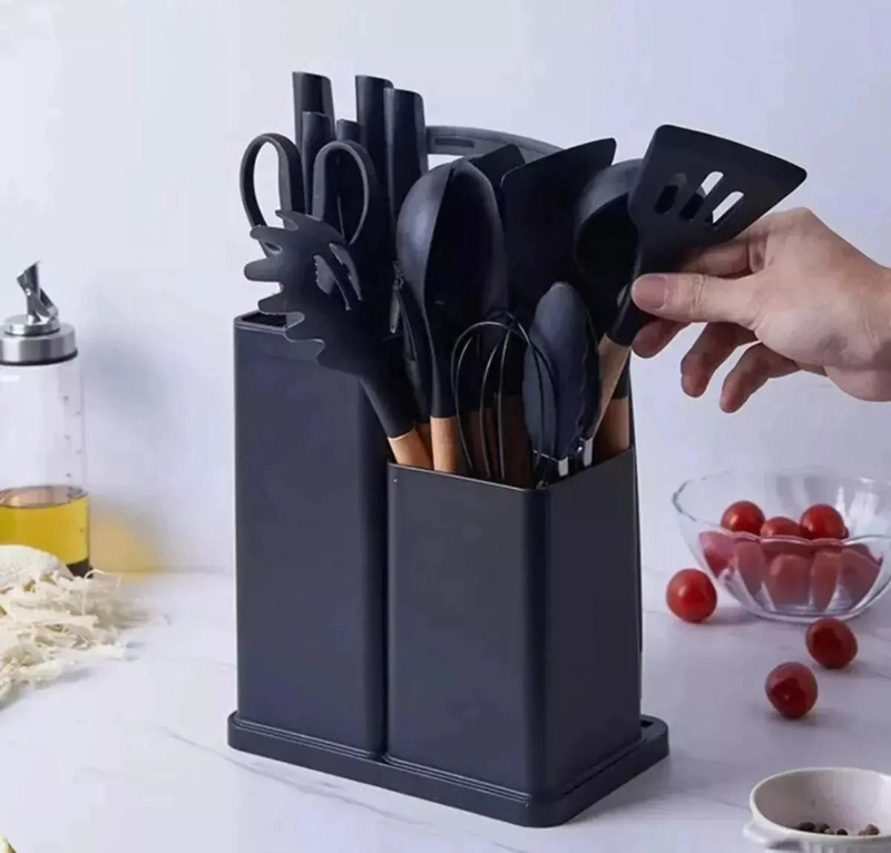 JUEGO DE UTENSILIOS DE COCINA DE SILICONA Y MADERA 19 PIEZAS - 2