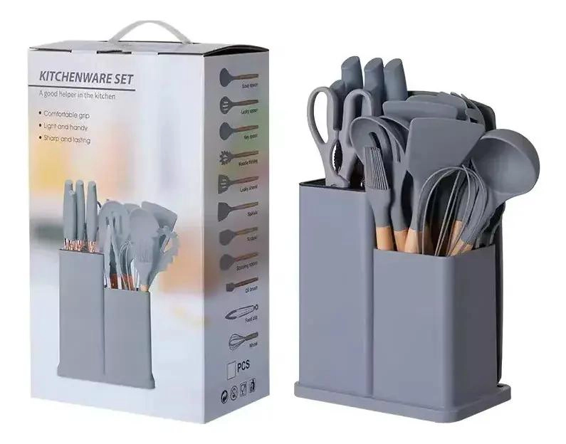 JUEGO DE UTENSILIOS DE COCINA DE SILICONA Y MADERA 19 PIEZAS - 4