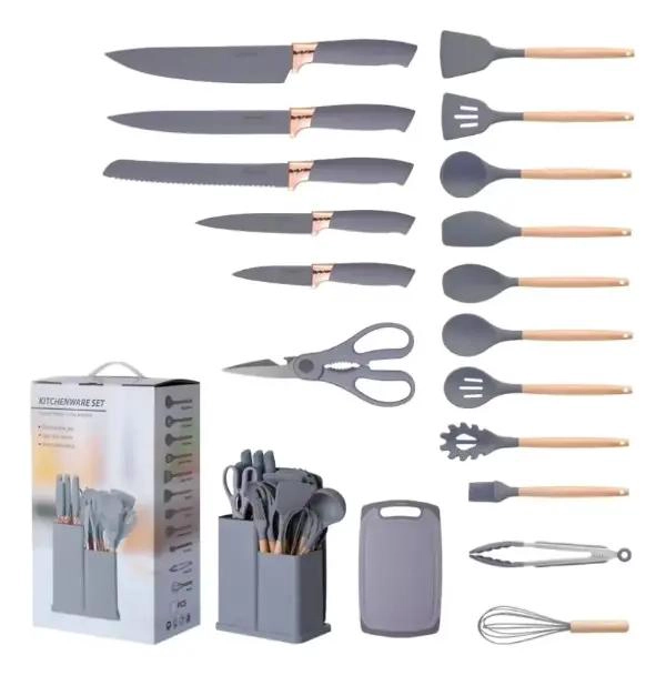 JUEGO DE UTENSILIOS DE COCINA DE SILICONA Y MADERA 19 PIEZAS - 2