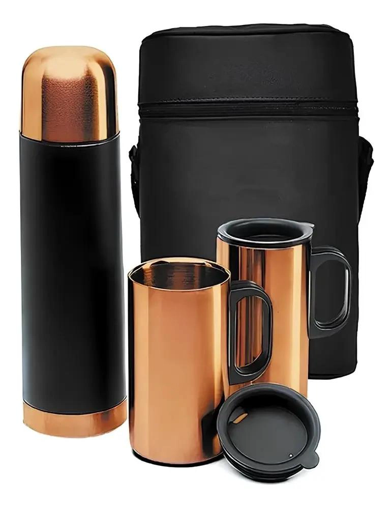 SET DE TERMO CON RECUBRIMIENTO Y DOS TAZAS EN ESTUCHE ELEGANTE - 1