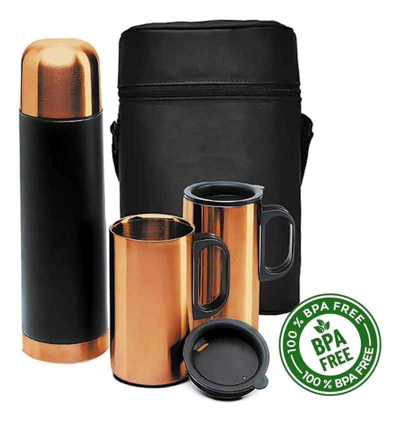 SET DE TERMO CON RECUBRIMIENTO Y DOS TAZAS EN ESTUCHE ELEGANTE - 2
