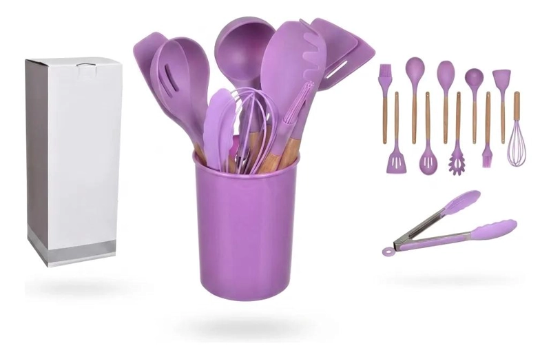 JUEGO DE UTENSILIOS DE COCINA DE SILICONA CON 12 PIEZAS COLOR MORADO - 1