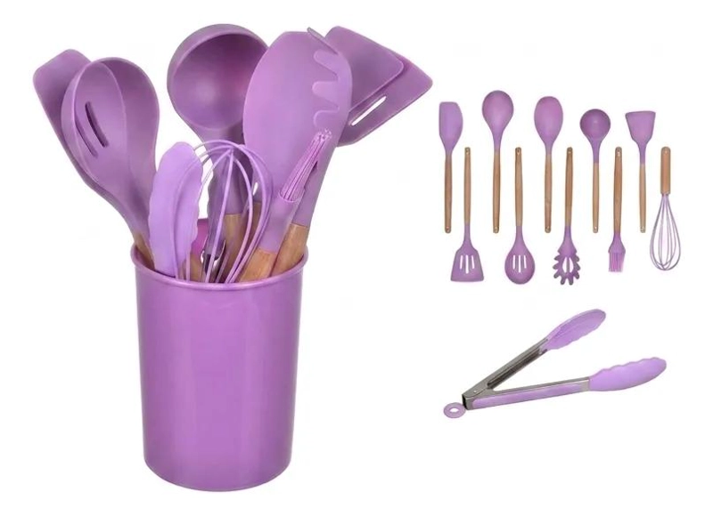 JUEGO DE UTENSILIOS DE COCINA DE SILICONA CON 12 PIEZAS COLOR MORADO - 2