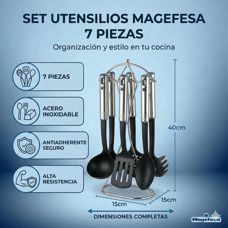 SET DE UTENSILIOS DE COCINA DE ACERO INOXIDABLE CON 7 PIEZAS - 3
