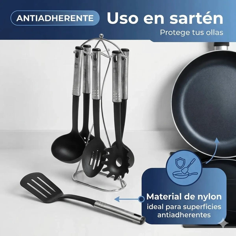 SET DE UTENSILIOS DE COCINA DE ACERO INOXIDABLE CON 7 PIEZAS - 5