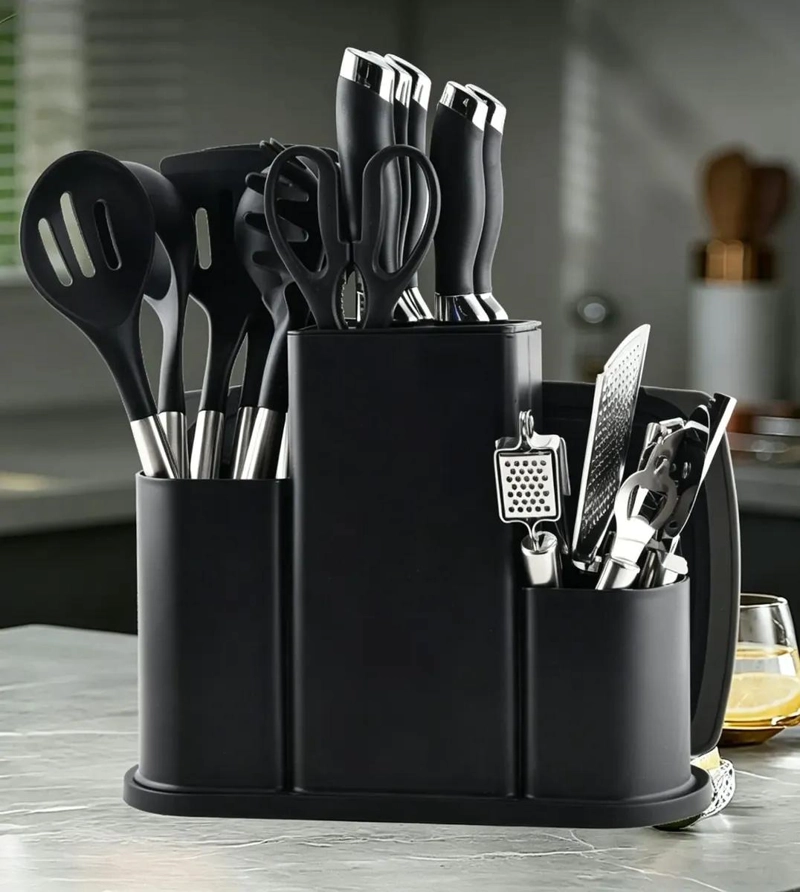 JUEGO DE UTENSILIOS DE COCINA DE SILICONA CON TABLA Y 20 PIEZAS - 1