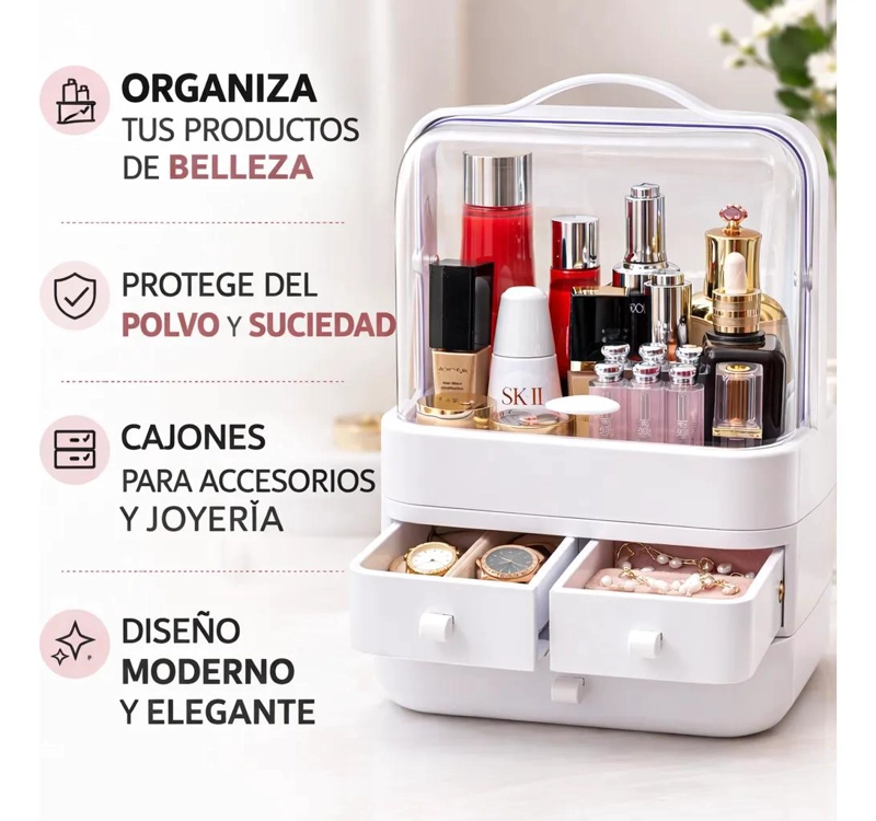 ORGANIZADOR PORTATIL CON CAJONES ANTIPOLVO PARA COSME TICOS - 4