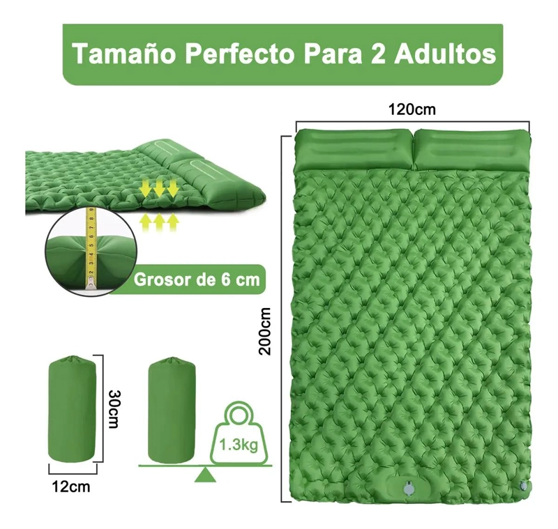 COLCHONETA INFLABLE PARA CAMPING CON BOMBA DE PIE PARA DOS PERSONAS - 2