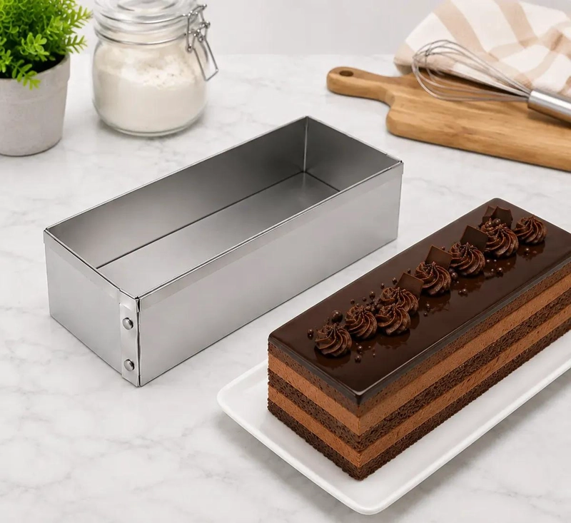 MOLDE RECTANGULAR DESMONTABLE DE ALUMINIO PARA TORTAS 25X15 CM - 2