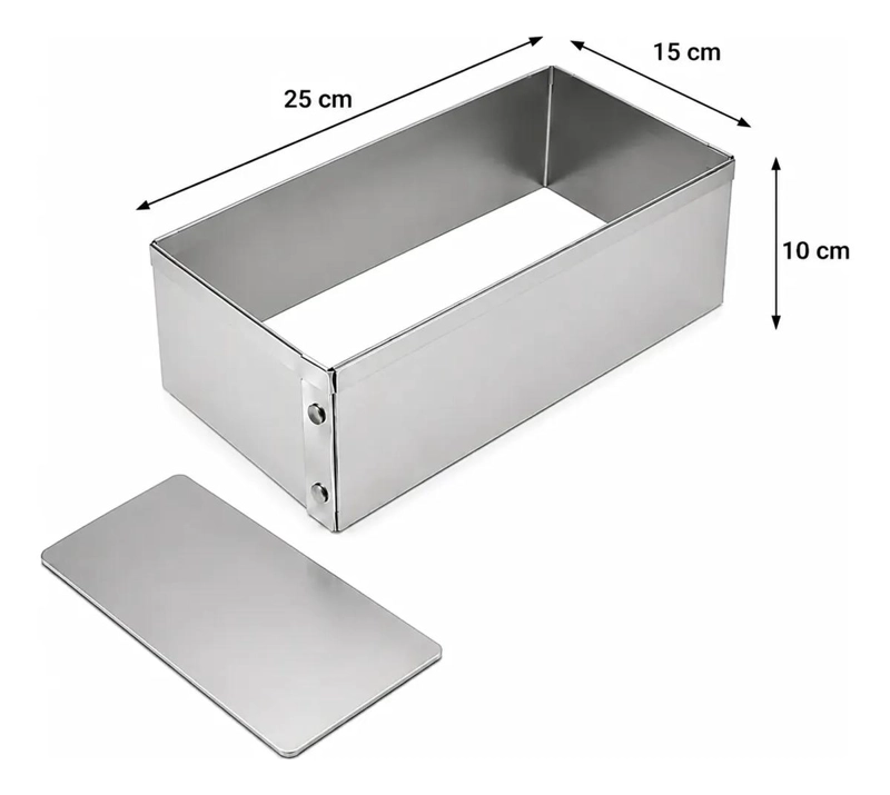 MOLDE RECTANGULAR DESMONTABLE DE ALUMINIO PARA TORTAS 25X15 CM - 3