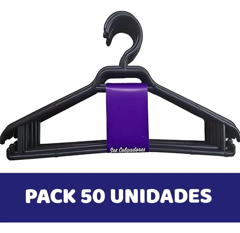 SET DE 50 COLGADORES DE ROPA DE PLASTICO NEGRO RESISTENTES - 2
