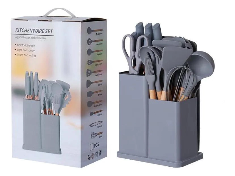SET DE UTENSILIOS DE COCINA CON 19 PIEZAS DE SILICONA ANTIADHERENTE - 1