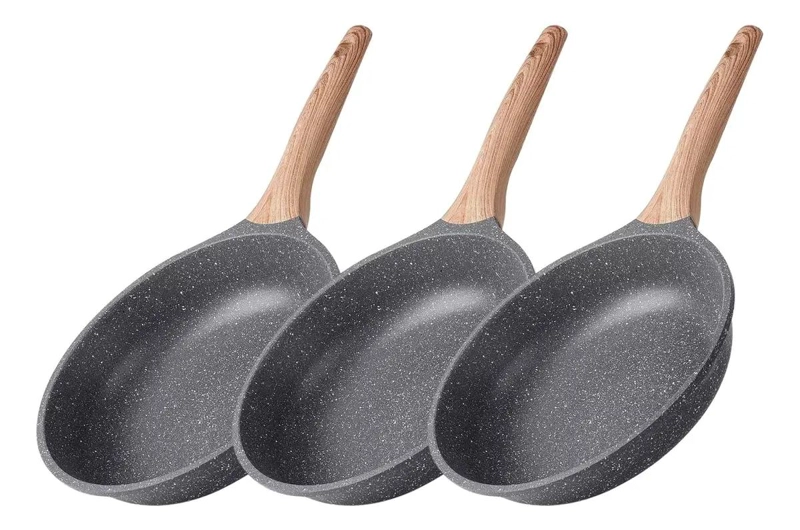 SET DE 3 SARTENES DE 24, 26 Y 28 CM CON DISEÑO WOK PARA COCINA - 1