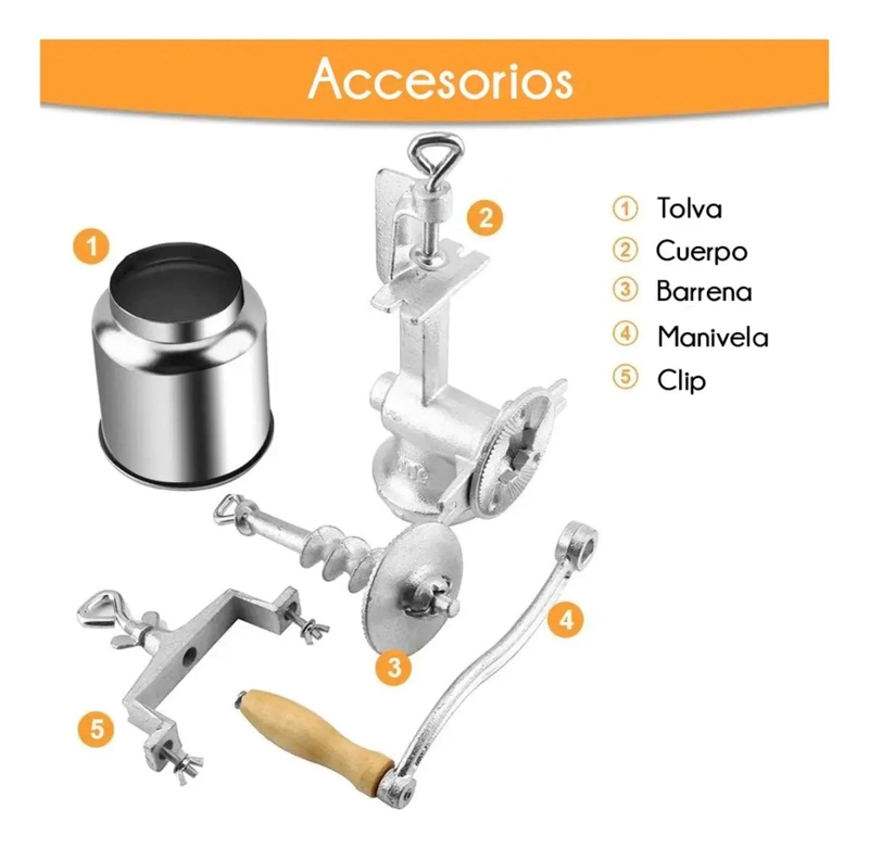 MOLINILLO DE GRANO CON TOLVA ALTA Y DISEÑO PLATEADO PARA CAFE - 5