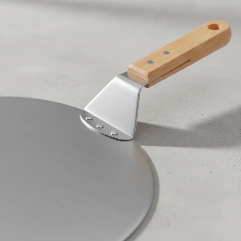ESPATULA REDONDA DE ACERO CON MANGO DE MADERA DE 25 CM PARA COCINA - 3