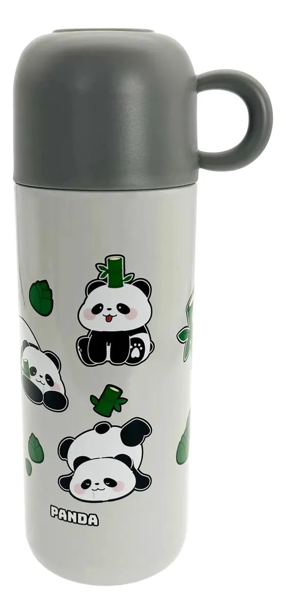 TERMO DE ACERO INOXIDABLE CON TAZA DISEÑO OSO PANDA 500 ML - 1