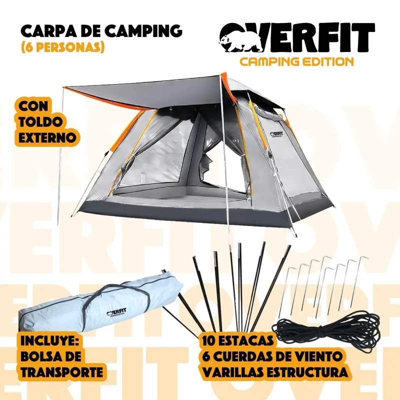 CARPA TELESCOPICA IMPERMEABLE PARA CAMPING DE 6 PERSONAS - 5