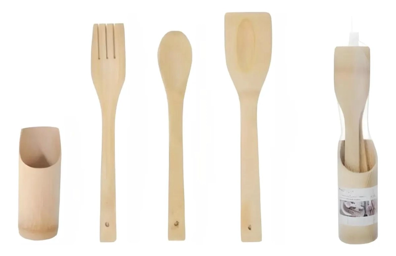 SET DE UTENSILIOS DE COCINA EN MADERA DE BAMBU CON 4 PIEZAS - 2