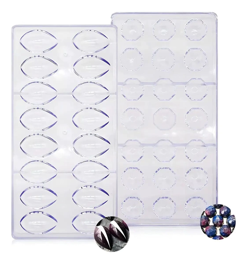 SET DE MOLDES DE POLICARBONATO PARA BOMBONES CON DISEÑO DIAMANTE Y OVALADO - 1