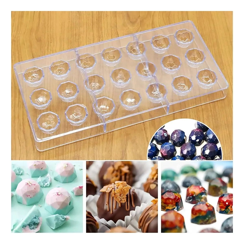 SET DE MOLDES DE POLICARBONATO PARA BOMBONES CON DISEÑO DIAMANTE Y OVALADO - 2