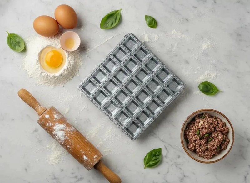 MOLDE METALICO PARA RAVIOLES CON 24 CAVIDADES PARA PASTA ITALIANA - 2
