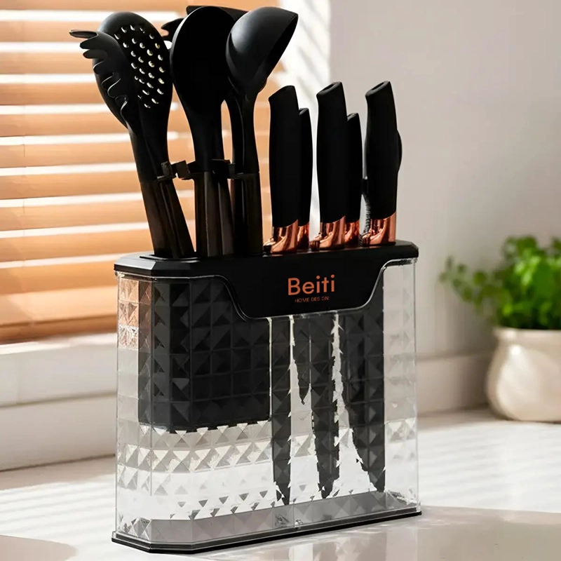 SET COMPLETO DE 16 UTENSILIOS DE COCINA CON CUCHILLOS DE ACERO INOXIDABLE Y MANG - 1