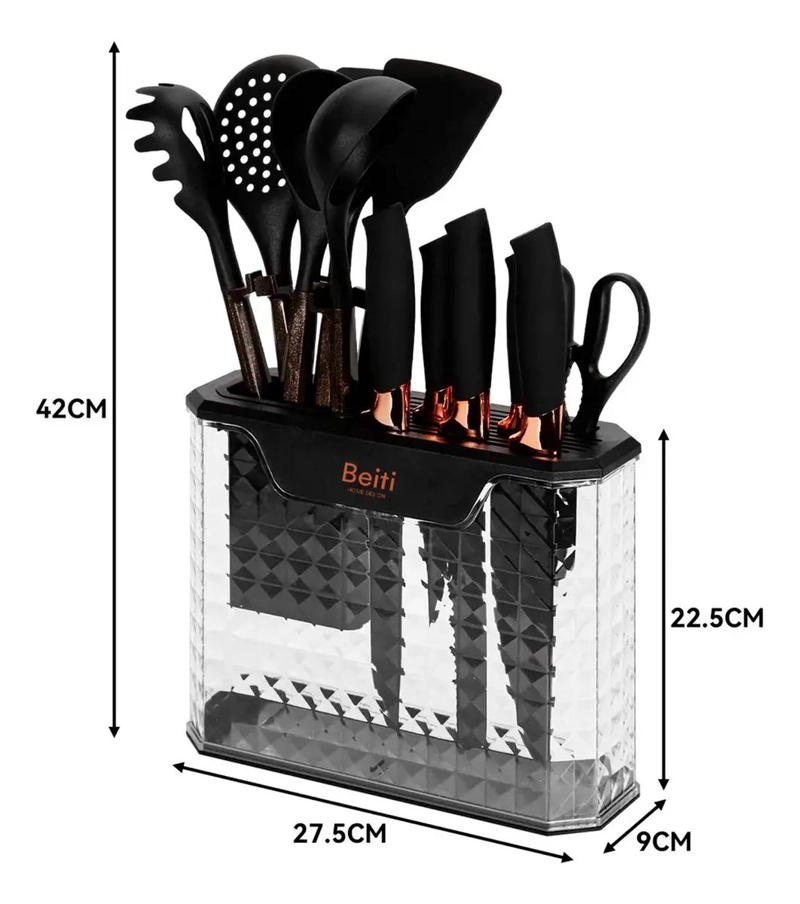 SET COMPLETO DE 16 UTENSILIOS DE COCINA CON CUCHILLOS DE ACERO INOXIDABLE Y MANG - 2