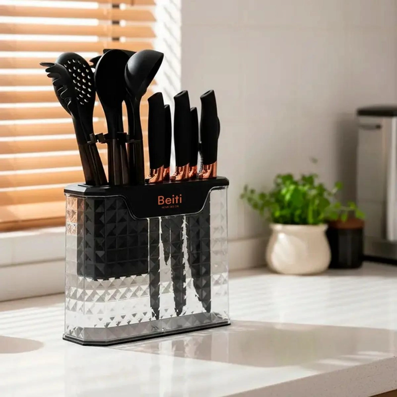 SET COMPLETO DE 16 UTENSILIOS DE COCINA CON CUCHILLOS DE ACERO INOXIDABLE Y MANG - 4