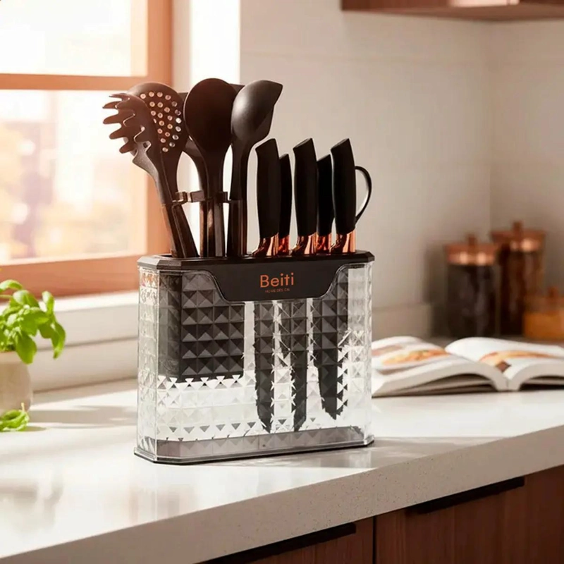 SET COMPLETO DE 16 UTENSILIOS DE COCINA CON CUCHILLOS DE ACERO INOXIDABLE Y MANG - 5