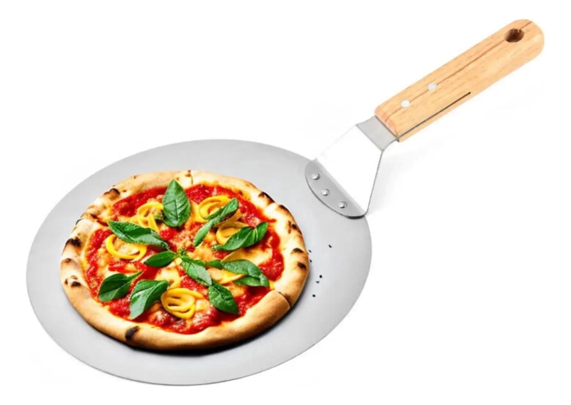 PALA REDONDA PARA PIZZA DE 30 CM CON MANGO DE MADERA CLARA - 1