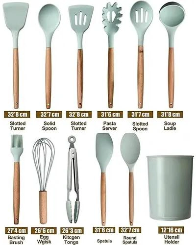 SET DE 12 UTENSILIOS DE COCINA CON MANGO DE SILICONA Y MADERA PARA REPOSTERIA - 3