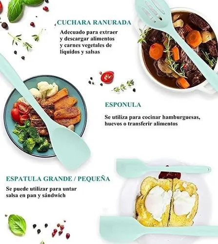 SET DE 12 UTENSILIOS DE COCINA CON MANGO DE SILICONA Y MADERA PARA REPOSTERIA - 4
