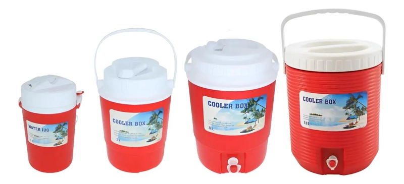 SET DE TERMO Y DISPENSADOR DE AGUA CON COOLER EN COLORES ROJO Y AZUL - 1