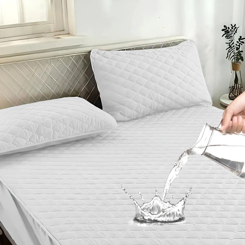 PROTECTOR IMPERMEABLE PARA COLCHON DE 2 PLAZAS CON FUNDAS COLOR BLANCO - 1