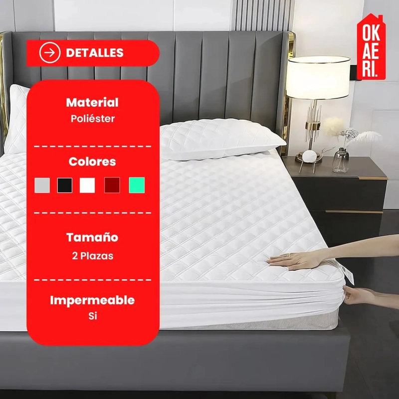 PROTECTOR IMPERMEABLE PARA COLCHON DE 2 PLAZAS CON FUNDAS COLOR BLANCO - 2