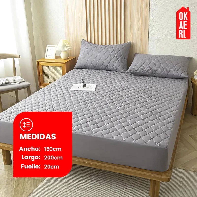 PROTECTOR IMPERMEABLE PARA COLCHON DE 2 PLAZAS CON FUNDAS COLOR BLANCO - 3