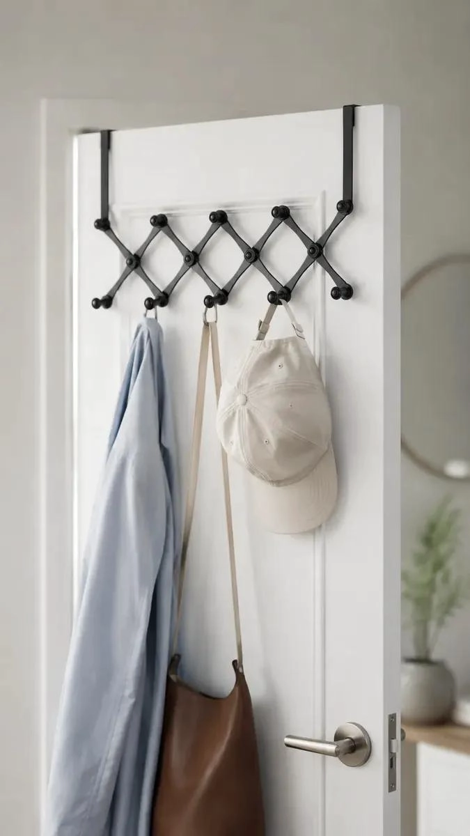 COLGADOR DE ROPA METALICO PLEGABLE CON 6 GANCHOS PARA PUERTA - 1