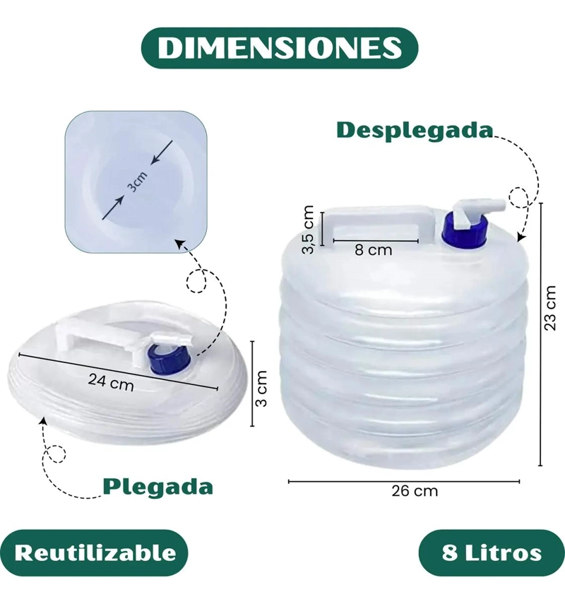 BIDON PLEGABLE PORTATIL DE 8 LITROS PARA AGUA EN CAMPING Y ACTIVIDADES OUTDOOR - 2