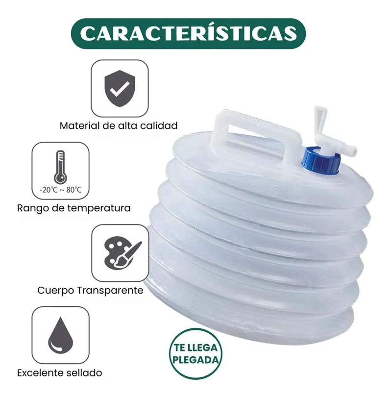 BIDON PLEGABLE PORTATIL DE 8 LITROS PARA AGUA EN CAMPING Y ACTIVIDADES OUTDOOR - 3
