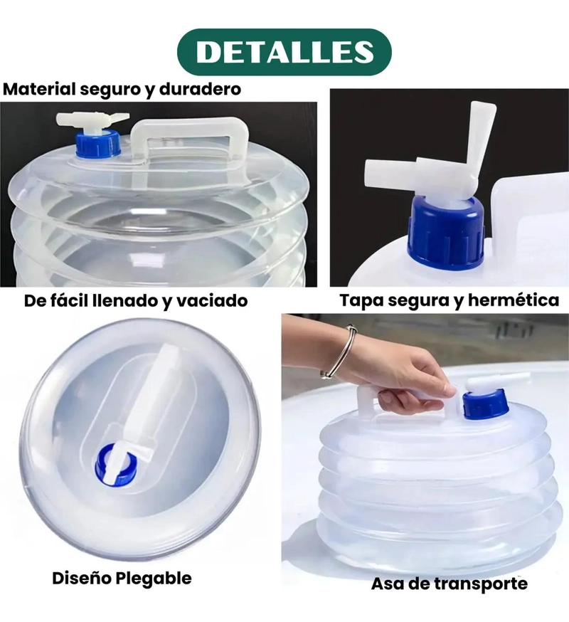 BIDON PLEGABLE PORTATIL DE 8 LITROS PARA AGUA EN CAMPING Y ACTIVIDADES OUTDOOR - 4