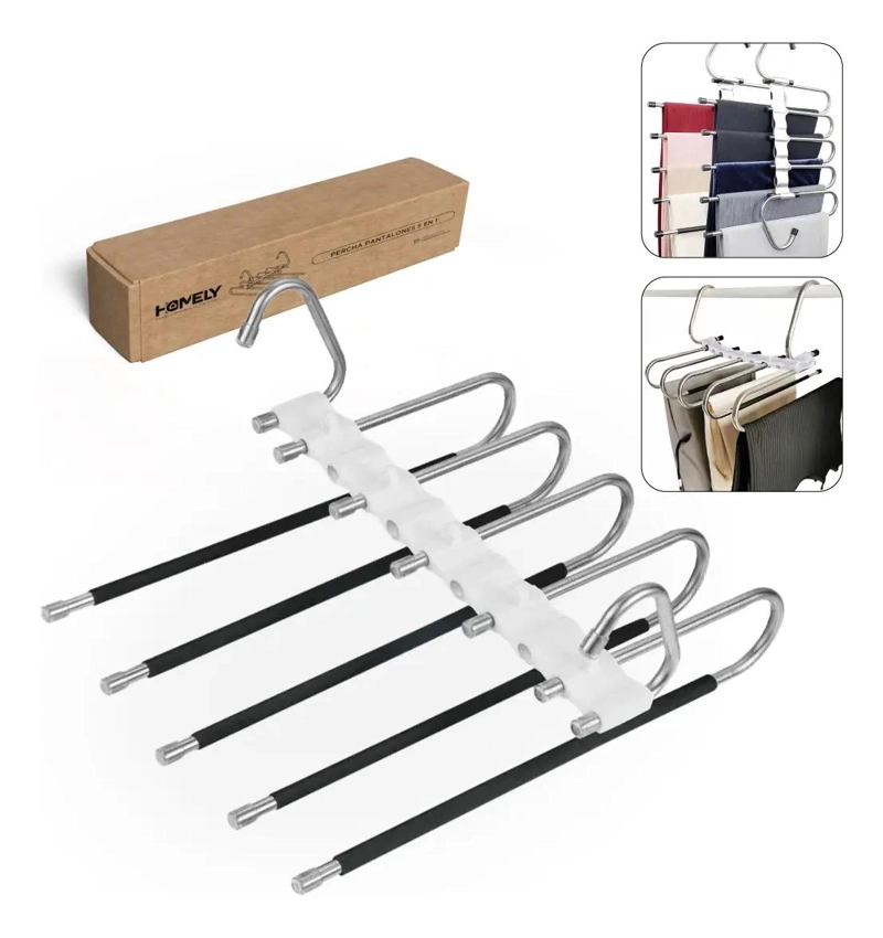 COLGADOR ANTIDESLIZANTE PARA PANTALONES 5 EN 1 COLOR BLANCO - 1
