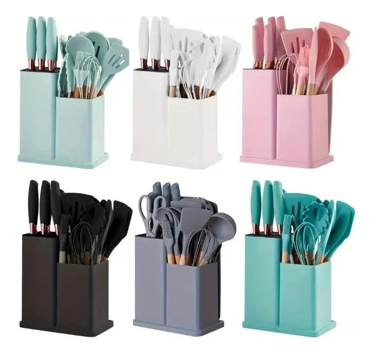 SET DE CUCHARON DE SILICONA CON MANGO DE MADERA DE 29 CM - 1
