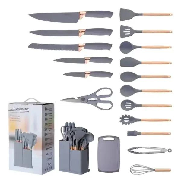 SET DE CUCHARON DE SILICONA CON MANGO DE MADERA DE 29 CM - 2