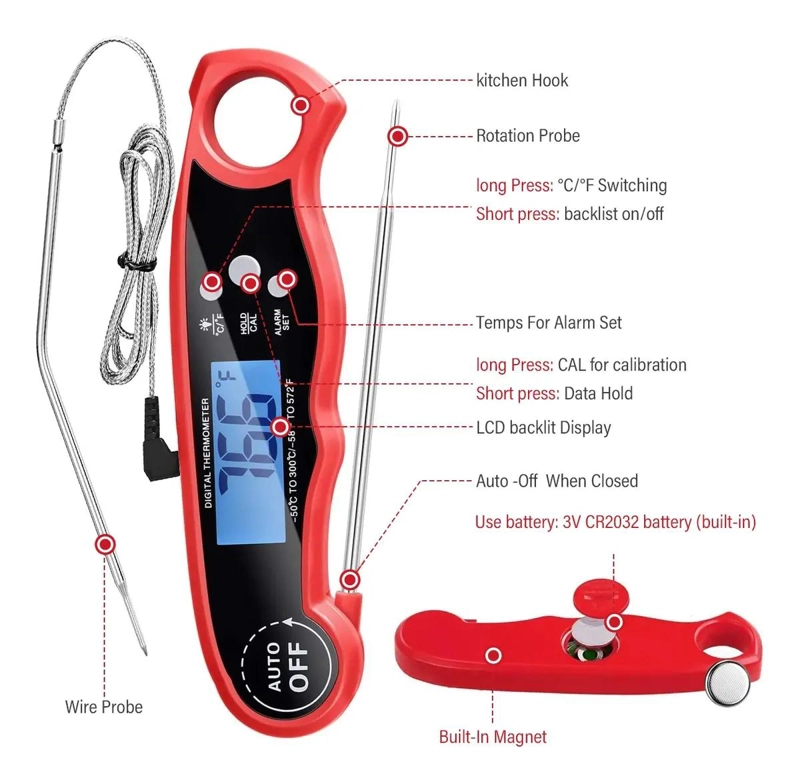 TERMOMETRO DIGITAL DE COCINA CON DOBLE SONDA Y ALARMA SONORA - 6